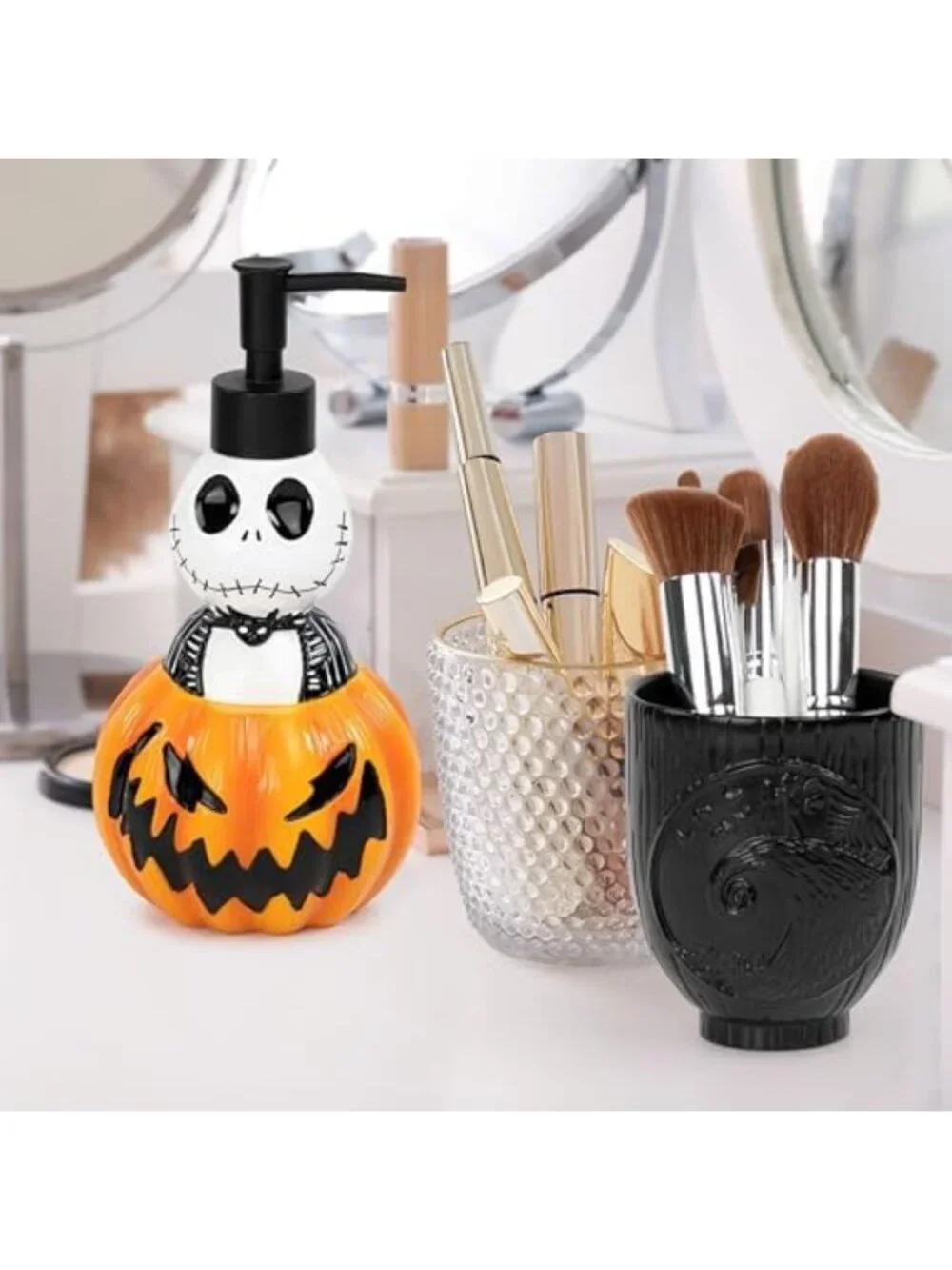 4-Piece Nightmare Before Christmas Bathroom Organizer Set - Black & White Decor